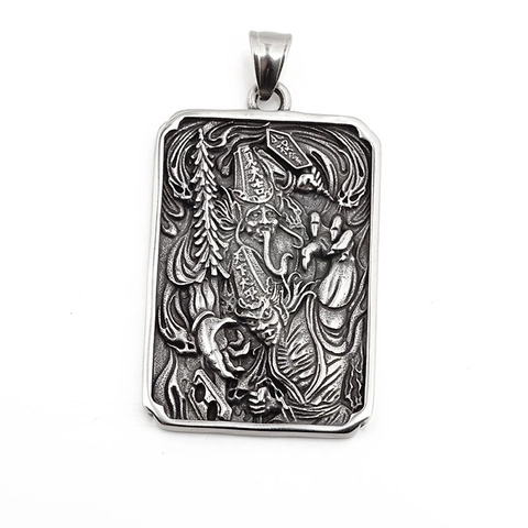 Herren Retro Titanstahl Relief Gottheit Anhänger Halskette Chinesische Mythische Figuren Rechteckige Medaille Schmuck Mit Boxkette
