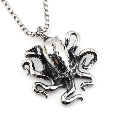 Vintage Stainless Steel Octopus Cthulhu Pendant Necklace For Men Punk Gothic Distressed Silver Octopus Monster Jewelry Gift