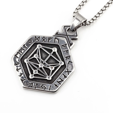 Retro Viking Metatron's Cube Pendant Necklace For Men Titanium Steel Runic Totem Geometric Distressed Distressed Jewelry Gift
