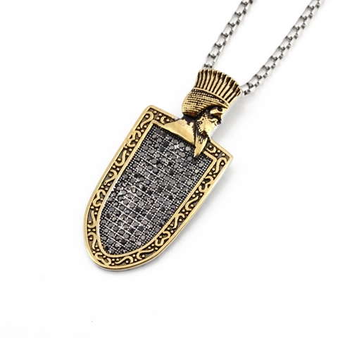 Vintage Pharaoh Shield Pendant Necklace For Men Stainless Steel Black Rhinestone Inlaid Hip Hop Streetwear Jewelry Accessories