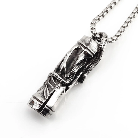 Vintage Stainless Steel Snake Pendant Necklace For Men Women Retro Distressed Bamboo Joint Kettle Shape Hip Hop Jewelry