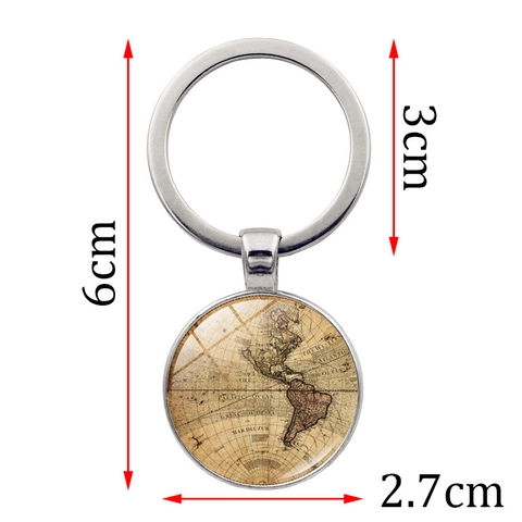 Vintage Weltkarte Schlüsselanhänger Glas Cabochon Rund Zinklegierung Retro Geografisch Schlüsselring Ornament Für Damen Herren Reise Geschenk
