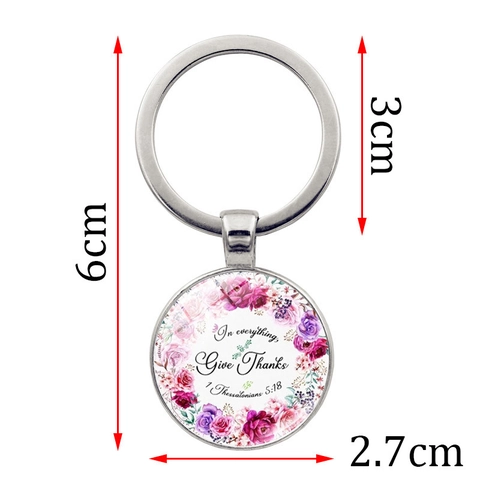 Vintage Inspirierende Zitate Zinklegierung Schlüsselanhänger Blumenmuster Rund Glas Cabochon Religiöses Geschenk Schlüsselring Damen Herren
