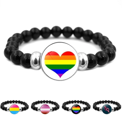 LGBTQ Pride Beaded Bracelet Rainbow Alloy Glass Cabochon Love Peace Gender Symbol Fashion Jewelry For Men Women Gift