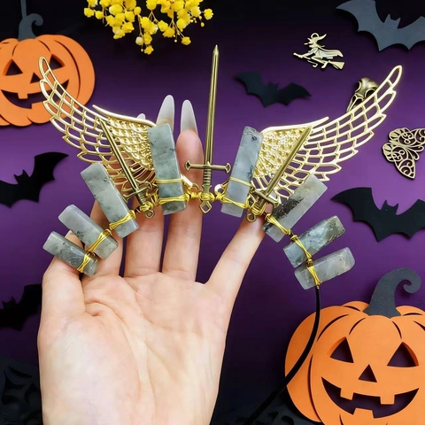 Gotik Naturkristall Engelsflügel Schwert Stirnband Handgefertigte Tiara Für Cosplay Geburtstag Hochzeit Party Damen Haarschmuck