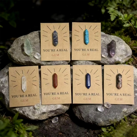 Natuurlijke Kristallen Zeshoekige Punt Inspirerende Cadeaukaart Edelsteen Bureaubedecoratie Motiverende Steen Decor