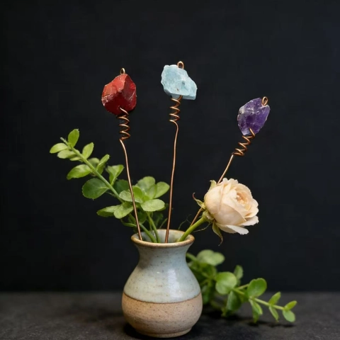 Natural Crystal Stone Hair Stick Wire Wrapped Amethyst Amazonite Decorative Hairpin Aesthetic Floral Ornament For Women