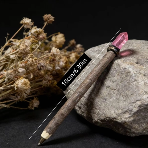 Penna a Sfera in Legno con Cristallo Naturale Fatta a Mano Pietra Curativa Penna da Scrittura di Ramo Cancelleria Mistica Ufficio Scuola Regalo Artigianale