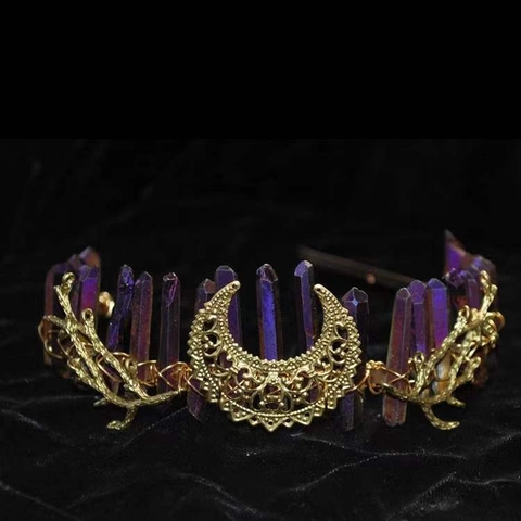 Natural Crystal Moon Hairband Bohemian Forest Branch Bridal Wedding Crown Gothic Tiara Handmade Headpiece Jewelry For Women