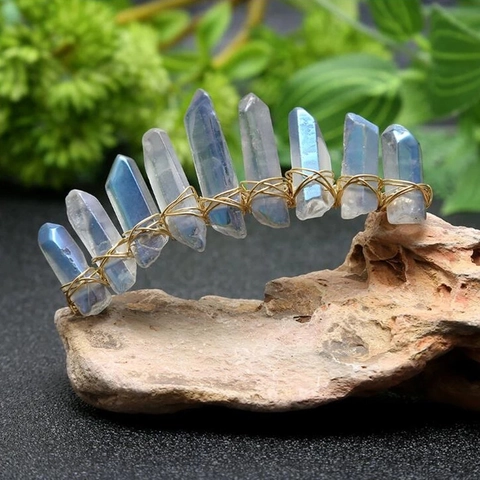 Bridal Crystal Hair Comb Crown Aura Quartz Point Bohemian Handmade Wire Wrapped Wedding Hair Jewelry Accessory For Women