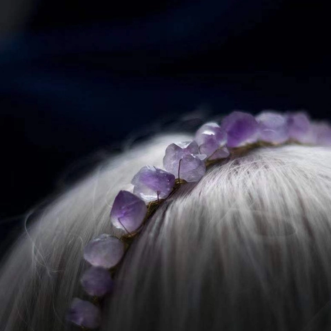 Natural Amethyst Crystal Crown Headband Handcrafted Raw Stone Hair Band For Wedding Anniversary Bohemian Hair Accessories