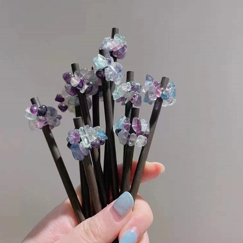 Retro Natural Crystal Handmade Hair Stick For Women Amethyst Rose Quartz Gemstone Chips Minimalism Hair Accessories Jewelry