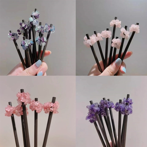 Retro Natural Crystal Handmade Hair Stick For Women Amethyst Rose Quartz Gemstone Chips Minimalism Hair Accessories Jewelry