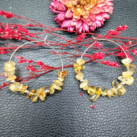 Handmade Natural Crystal Stone Hoop Earrings Bohemian Alloy Beaded Earrings For Women Wedding Daily Fashion Jewelry Gift