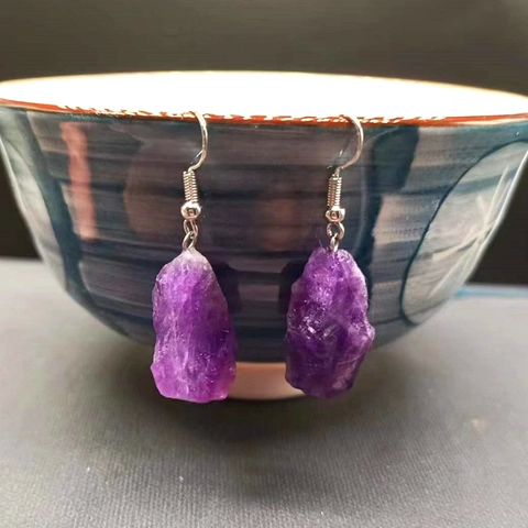 Boho Natürliche Amethyst Citrin Unregelmäßige Rohstein Ohrhänger Für Damen Handgefertigte Drahtumwickelte Kristall Ohrringe Schmuck
