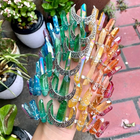 Tiara Corona in Cristallo Naturale Arcobaleno Bohemien Cerchietto Luna in Lega Fatto a Mano per Donna Matrimonio Festa Halloween Accessori Capelli