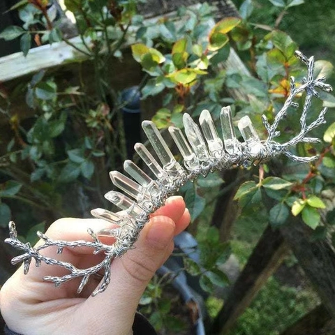 Pettine per Capelli in Cristallo Naturale Fatto a Mano Corona Bohémien Fata della Foresta Matrimonio Accessorio Sposa