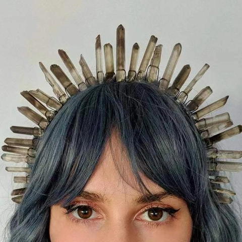 Cerchietto Corona in Cristallo Naturale Gotico Fulvo Bianco Accessorio per Capelli Fatto a Mano per Matrimonio Festa Donna Gioielli