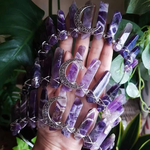 Handmade Natural Amethyst Raw Crystal Tiara Headband Bohemian Celestial Moon Star Quartz Bridal Hair Crown For Wedding Festival Women Hair Accessories
