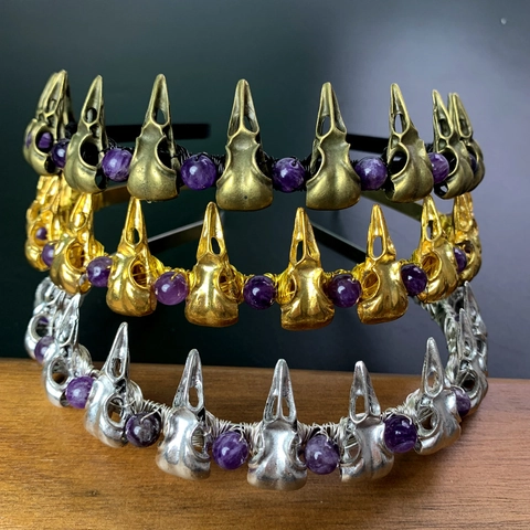 Gothic Crow Skull Headband Amethyst Beads Handmade Wire Wrapped Hair Band Halloween Party Cosplay Women Hair Accessories