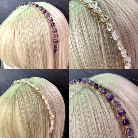 Handmade Natural Crystal Stone Twisted Wire Headband Bohemian Elegant Crown Hair Hoop For Women Wedding Party Jewelry