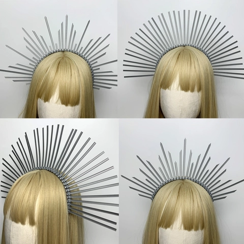 Corona Aureola Cerchietto Gotico a Raggiera con Spilli Accessori per Capelli per Feste Matrimoni Cosplay Donna Copricapo Argento