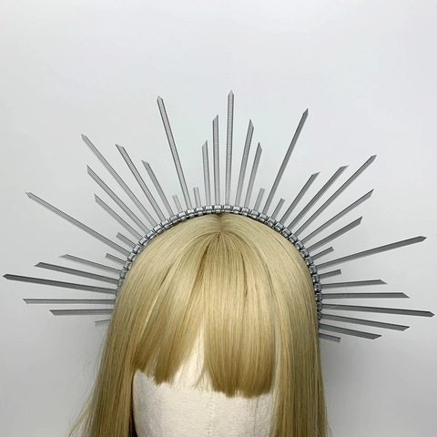 Corona Aureola Cerchietto Gotico a Raggiera con Spilli Accessori per Capelli per Feste Matrimoni Cosplay Donna Copricapo Argento