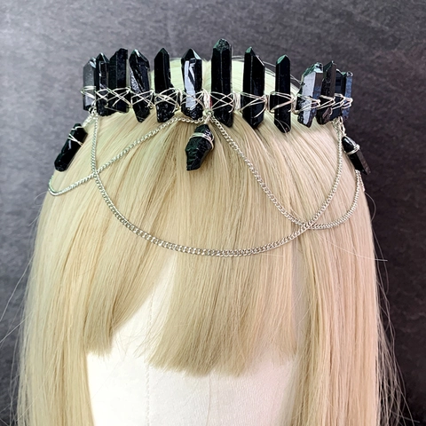 Fascia Corona in Cristallo Gotico Con Nappa a Catena Argentata Tiara da Strega Mistica Accessorio Capelli per Donna Festa Cosplay