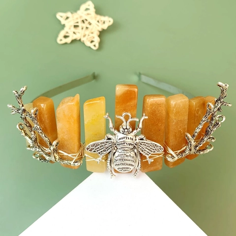 Natural Crystal Handmade Bee Branch Headband Forest Vintage Bohemian Headpiece For Women Wedding Party Jewelry Accessory