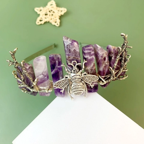 Natural Crystal Handmade Bee Branch Headband Forest Vintage Bohemian Headpiece For Women Wedding Party Jewelry Accessory