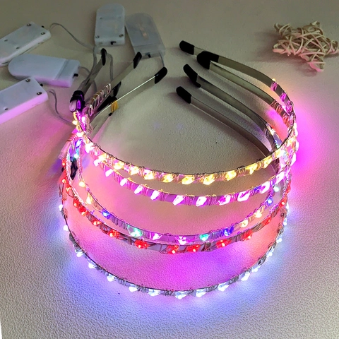 Handmade LED Glowing Headband With Crystal Beads For Party Cosplay Festival Decor Light Up Hair Accessories Unisex Jewelry