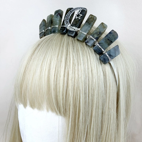 Handmade Natural Labradorite Headband Bohemian Moon Star Crystal Hair Crown Wire Wrapped Gothic Headpiece For Women Party Wedding Jewelry