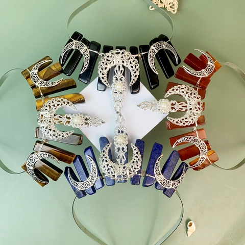 Vintage Bohemian Natural Stone Crown Headband Moon Bee Design Crystal Tiaras With Artificial Pearl Rhinestone For Women Hair Jewelry
