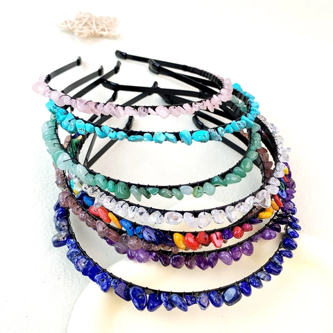 Handmade Natural Raw Crystal Stone Headband Bohemian Quartz Gemstone Hair Hoop Bridal Wedding Hairband For Women Party Gift