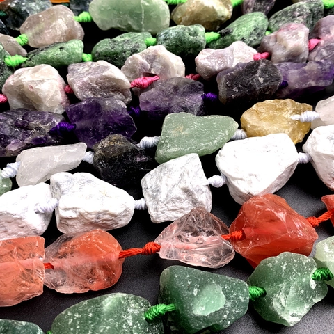 Natural Raw Stone Crystal Pendant Necklace Hand Woven Rope Rough Mineral Amethyst Rose Quartz Bohemian Ethnic Jewelry