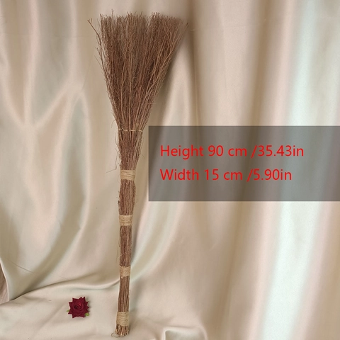 Handmade Natural Straw Branch Witch Broom Decorative Ornament For Halloween Home Party Decor Rustic Vintage Style Props