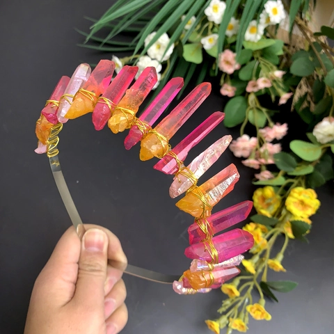 Handmade Natural Crystal Piece Headband Bohemia Triple Moon Bridal Tiara Crown Women Wedding Festival Party Hair Jewelry