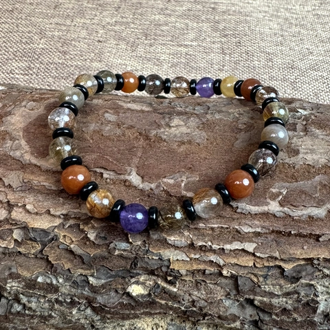 Natural Crystal Multi-Color Beaded Bracelet With Amethyst Agate Rutilated Quartz Handmade Elastic Healing Jewelry For Women