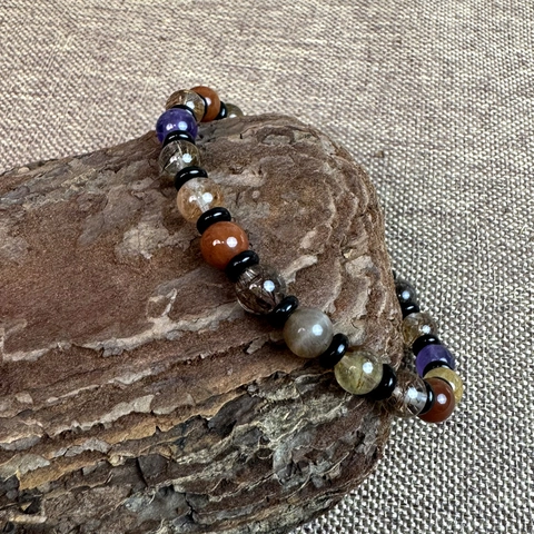 Natural Crystal Multi-Color Beaded Bracelet With Amethyst Agate Rutilated Quartz Handmade Elastic Healing Jewelry For Women