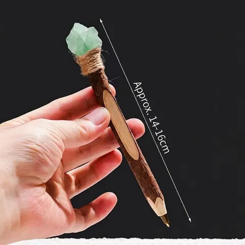 Penna a Sfera in Legno Naturale Fatta a Mano Con Cristallo Stile Foresta Bohémien Penna da Scrittura Regalo Unico per Ufficio Casa
