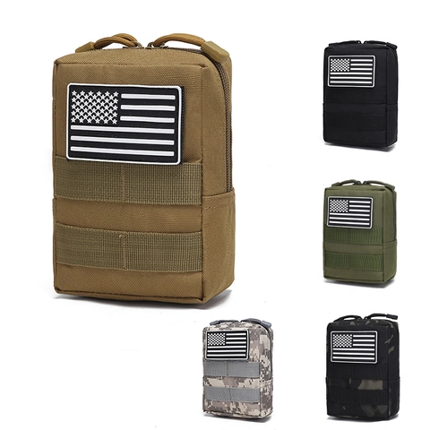 Tactical MOLLE Pouch Compact EDC Multi-functional Utility Bag 800D Waterproof Oxford Fabric Outdoor Gear Waist Bag With American Flag Patch