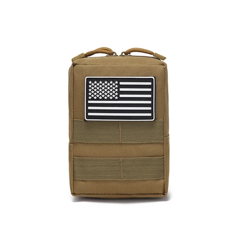 Tactical MOLLE Pouch Compact EDC Multi-functional Utility Bag 800D Waterproof Oxford Fabric Outdoor Gear Waist Bag With American Flag Patch
