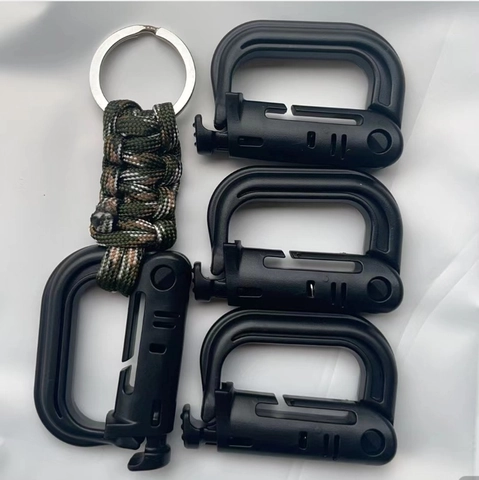 Tactical Plastic D-Ring Hanging Buckle Set With Paracord Braided Keychain Lightweight Nickel Polymer Backpack Accessory Gear For Outdoor Camping