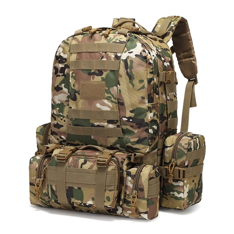 Zaino Tattico di Grande Capacità Modulare Mimetico in Tessuto Oxford Impermeabile Outdoor Escursionismo Campeggio Arrampicata Militare per Uomo Donna
