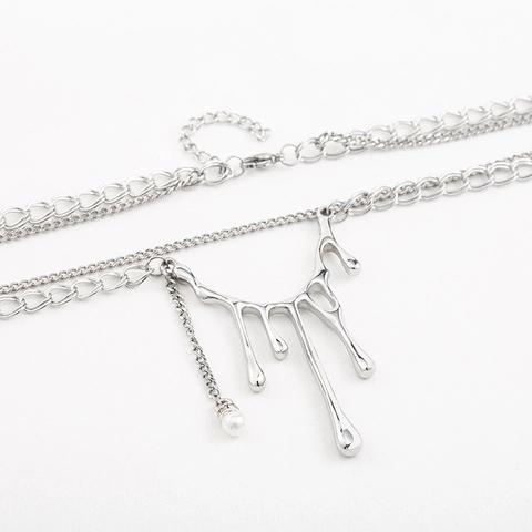 Titaniumstaal Dubbele Laag Halsketting Kunstparel Lava Druppelende Vloeibare Hanger Geometrische Traan Punk Coole Unisex Sieraden
