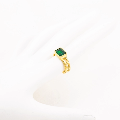 Bague Ouverte en Acier Inoxydable Plaqué Or avec Zircone Rectangulaire Taille Émeraude Bijoux de Luxe pour Femmes