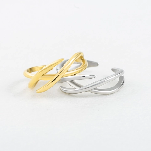 Bague Ouverte Croisée Épines Irrégulières en Acier Inoxydable Plaqué Or 18K Bijoux Géométriques Minimalistes Unisexe