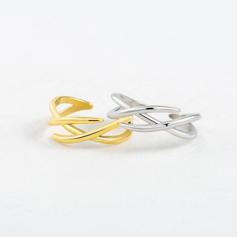 Bague Ouverte Croisée Épines Irrégulières en Acier Inoxydable Plaqué Or 18K Bijoux Géométriques Minimalistes Unisexe