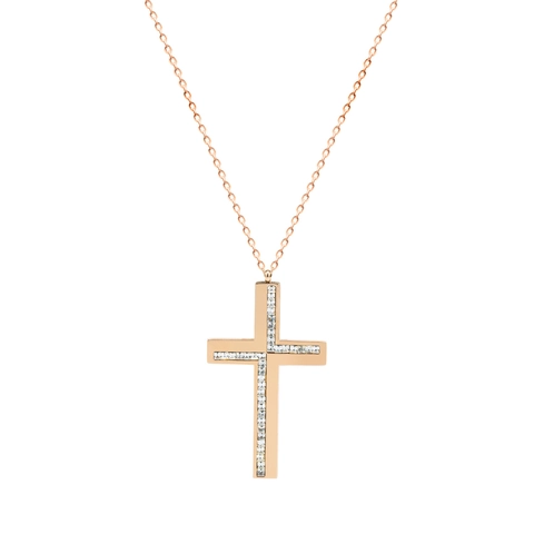 Unisex Stainless Steel Rose Gold Cross Pendant Necklace With Rhinestone Fashion Long Sweater Chain Trendy Jewelry Gift