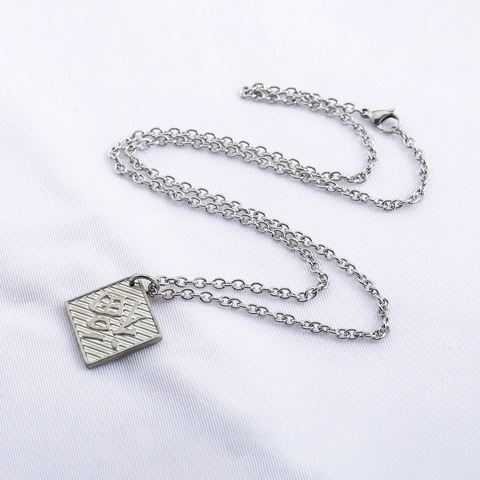 Men Stainless Steel Square Pendant Necklace Embossed Shou Character Shou Zi Mirror Polished Long Sweater Chain Jewelry